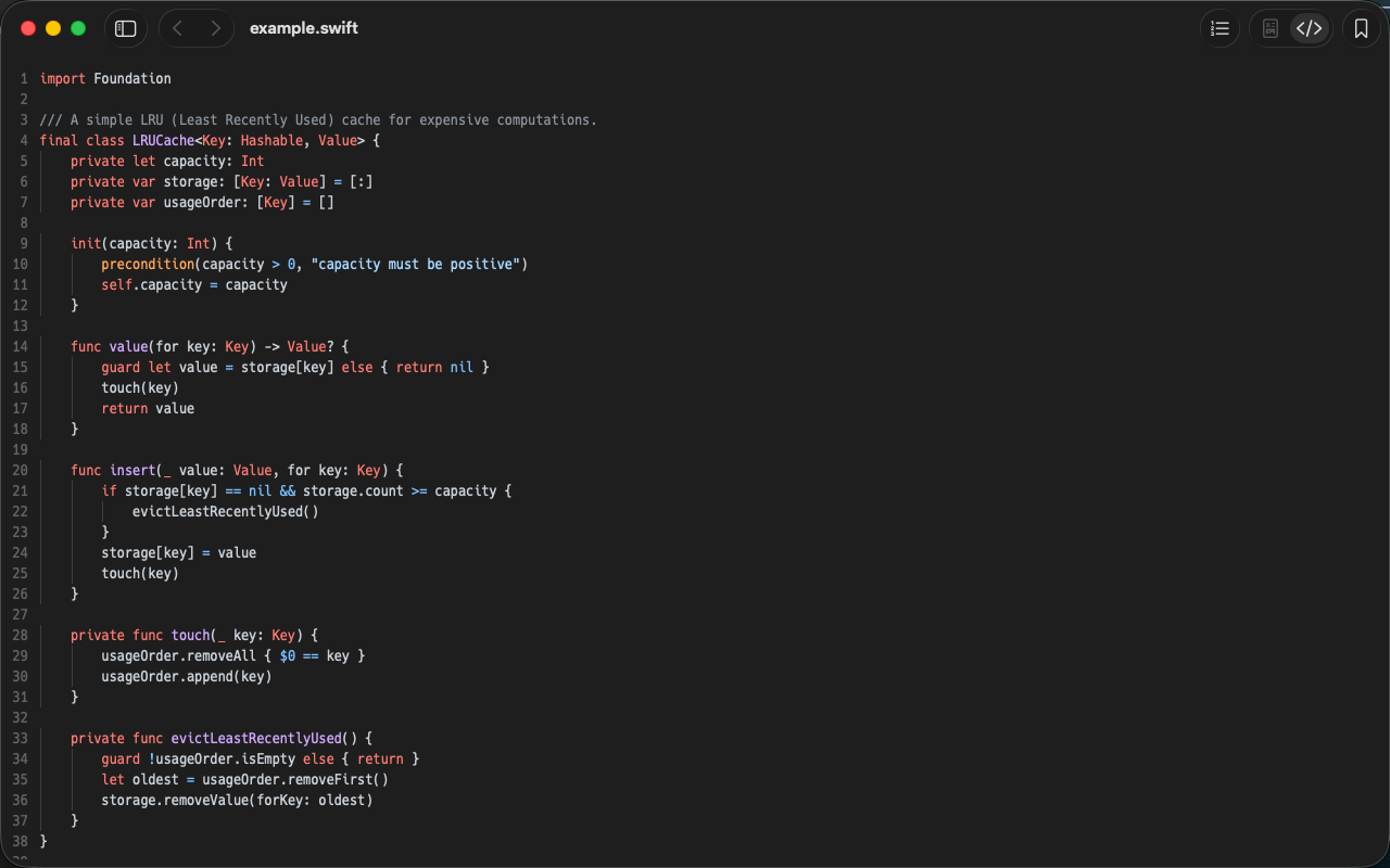 Source code view in befold