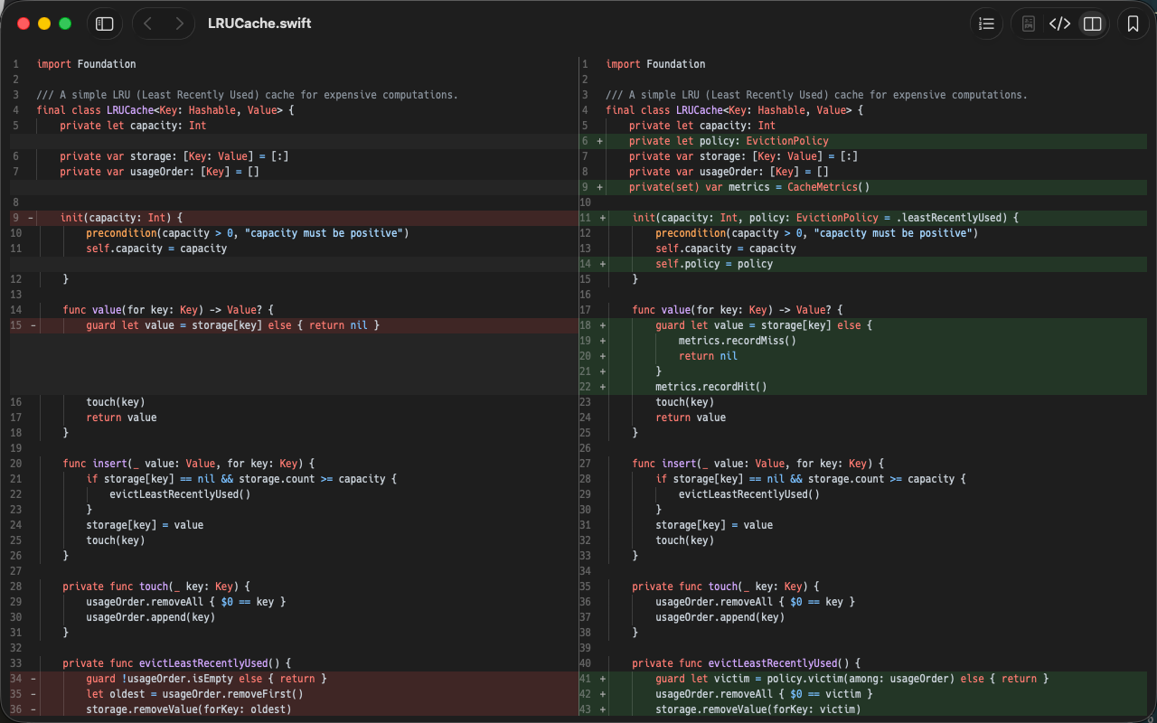 befold のソース表示に並べた git の差分